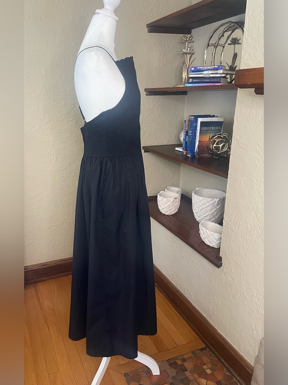 J. Crew Friday Cotton Backless Sundress/ Spaghetti Straps, Black, Sz. Large - Picture 5 of 12